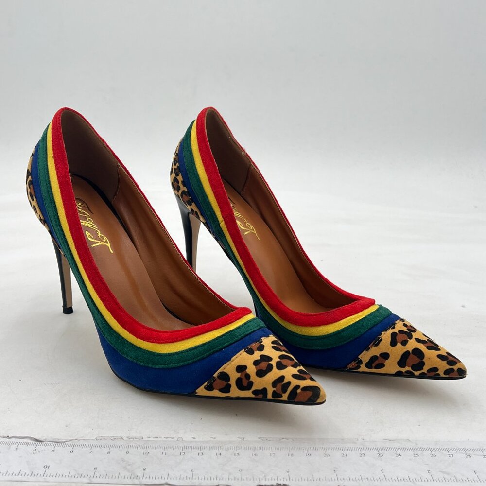 FOWT Brown High Heel Pointed Toe Pump Slip-on Rainbow Shoes for Dress Party Girl
